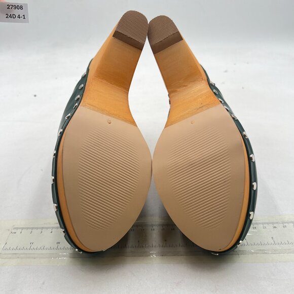 FYS Dark Green Round Toe Slip on Mule Rivet Studded High Heel Wedges Dressy Shoe - Picture 7 of 8